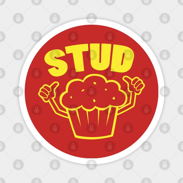 Retro Stud Muffin Thumbs Up Cartoon Costume Graphic Yellow Magnet by DetourShirts